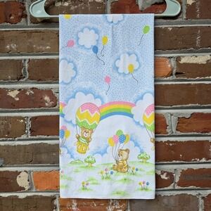 ToddleTime Baby Blanket Bears Rainbows Hot Air Balloons Cotton USA 80s 90s